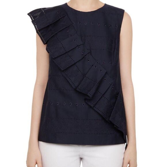 Ted Baker London Ruffle Embroidered Sleeveless Woven Top (NWT) - Picture 7 of 7